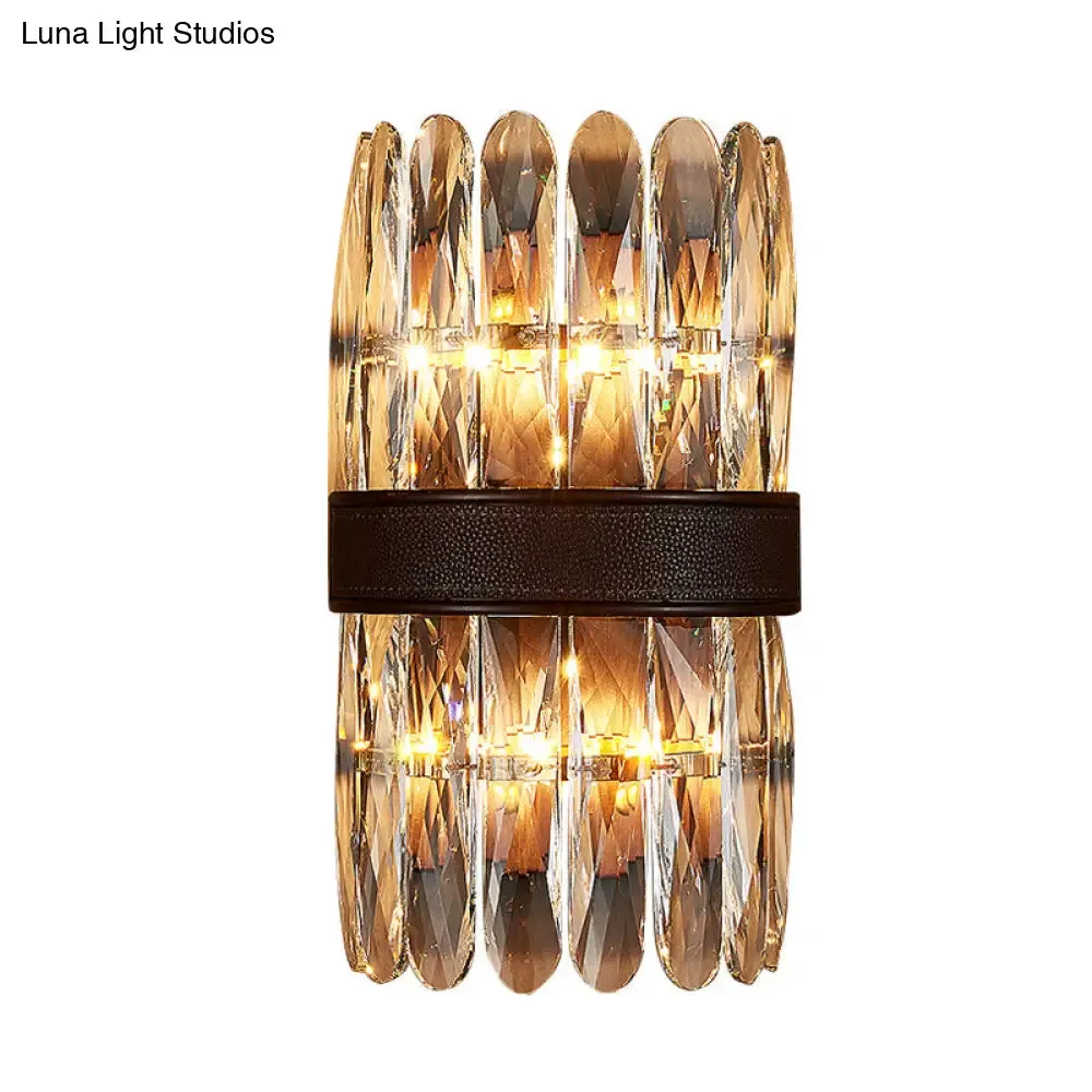 Modern Crystal Wall Sconce Light - Black Cylinder Block Fixture (2/4 Lights)