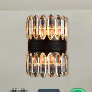 Modern Crystal Wall Sconce Light - Black Cylinder Block Fixture (2/4 Lights)