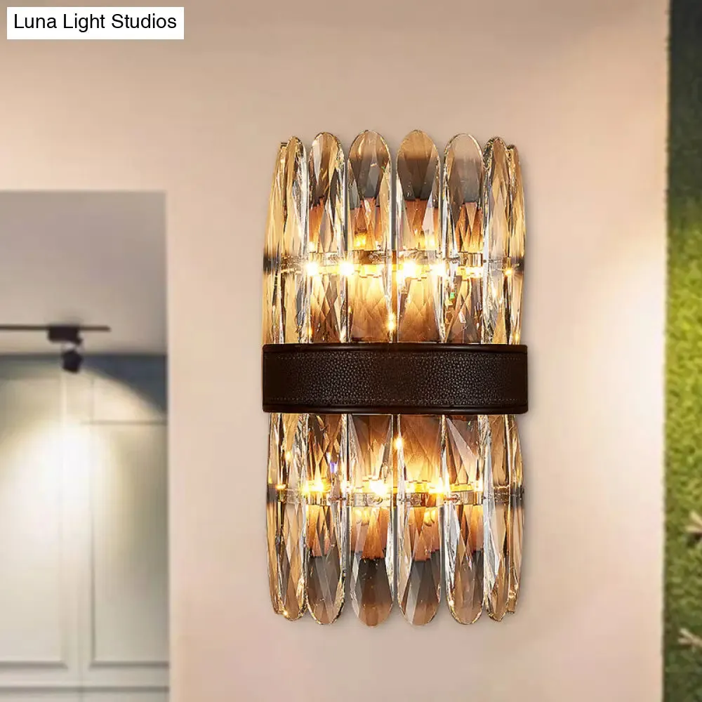 Modern Crystal Wall Sconce Light - Black Cylinder Block Fixture (2/4 Lights)