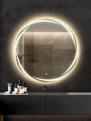 Modern Glass Decorative Leaf Design Led Mirror with Touch Sensor | Bathroom Mirror with Led Lights | Wall Mirror for Home Mirror Bedroom Washbasin Lighting Mirror (Triple Light, 18 x 18 inch)