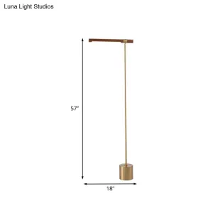 Modern Right Angle Metal Floor Lamp with Gold Finish, Wood Shade | White/Warm Lighting for Bedroom