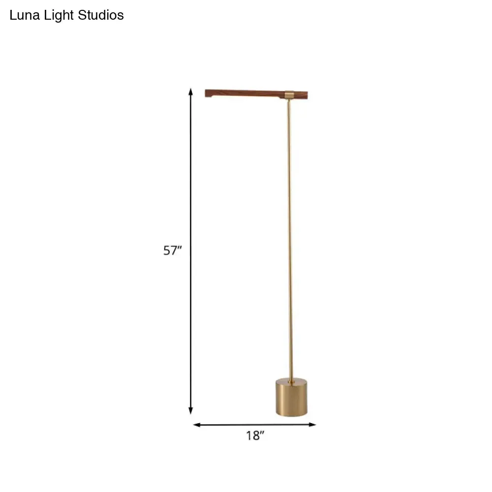 Modern Right Angle Metal Floor Lamp with Gold Finish, Wood Shade | White/Warm Lighting for Bedroom
