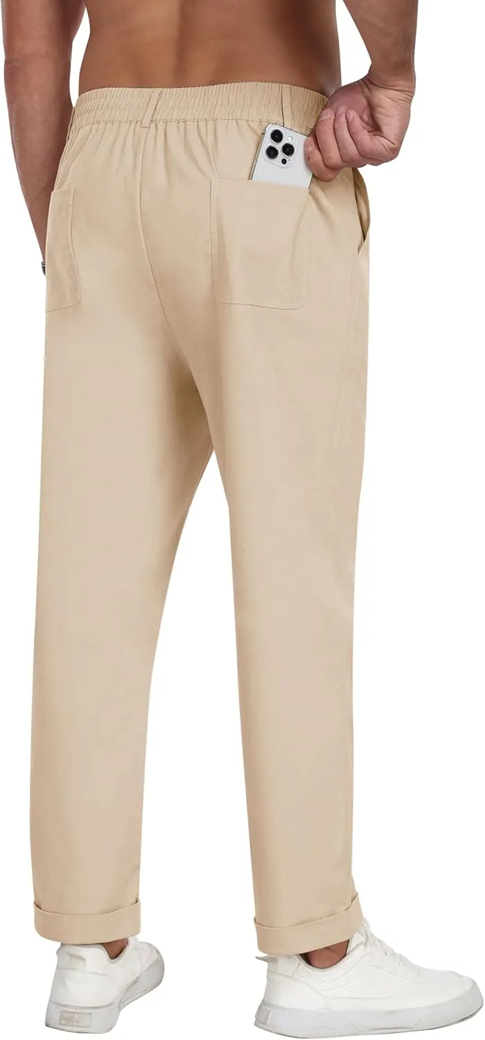 MoFiz Mens Casual Pants Lightweight Linen Summer Beach Lounge Pants