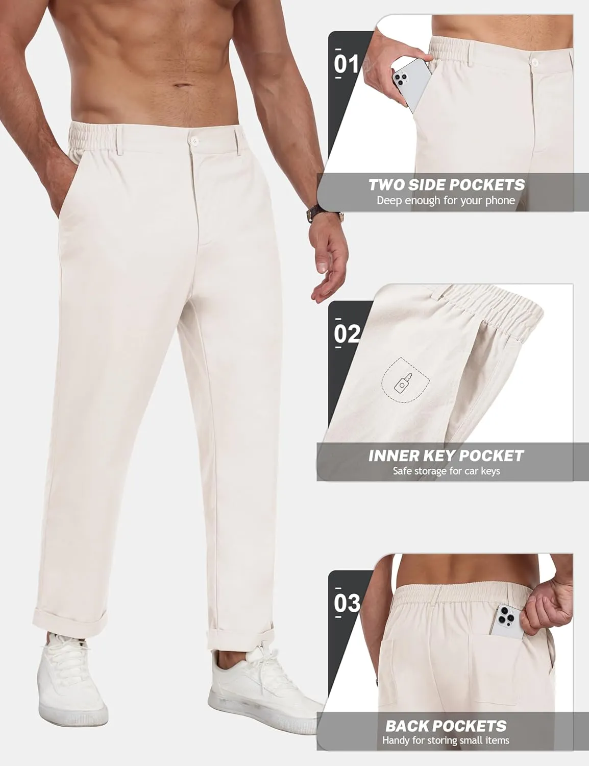 MoFiz Mens Casual Pants Lightweight Linen Summer Beach Lounge Pants