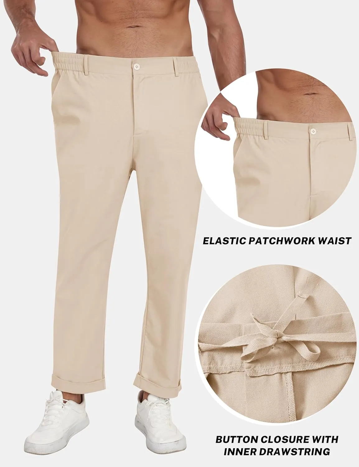 MoFiz Mens Casual Pants Lightweight Linen Summer Beach Lounge Pants