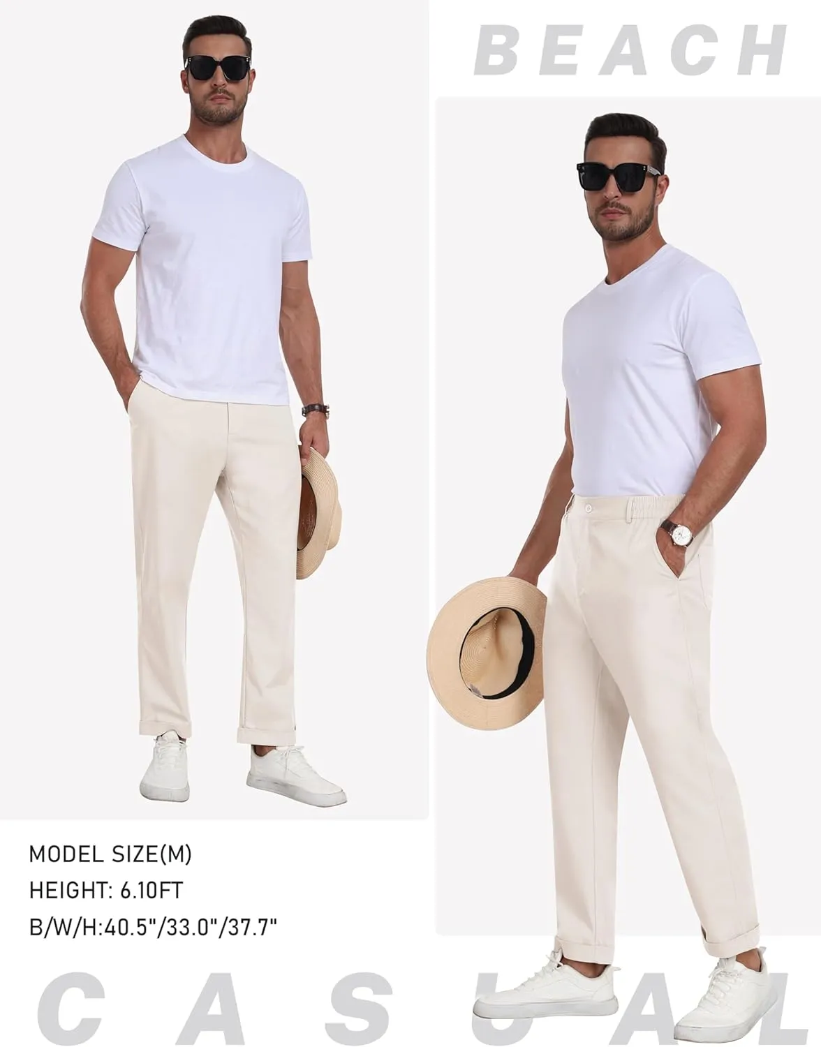 MoFiz Mens Casual Pants Lightweight Linen Summer Beach Lounge Pants