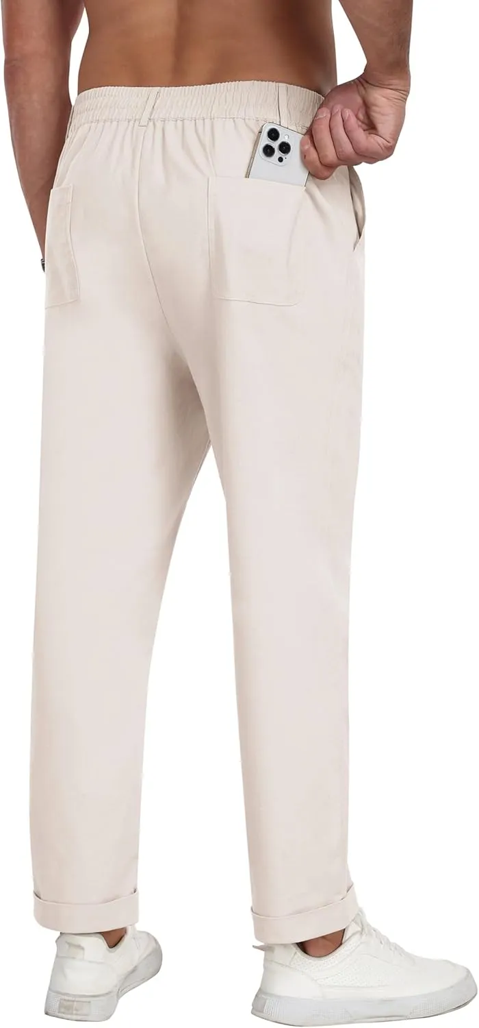 MoFiz Mens Casual Pants Lightweight Linen Summer Beach Lounge Pants