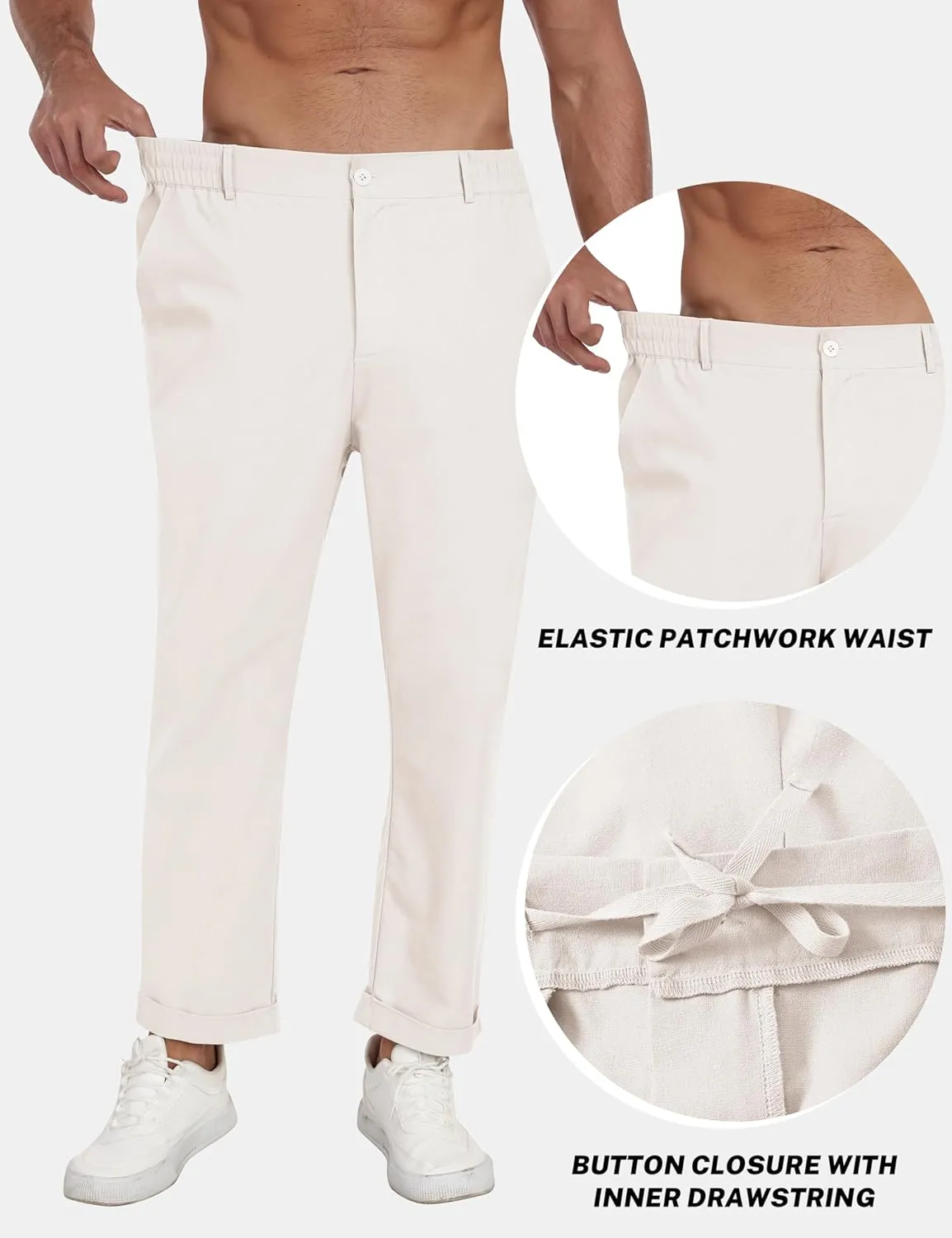 MoFiz Mens Casual Pants Lightweight Linen Summer Beach Lounge Pants