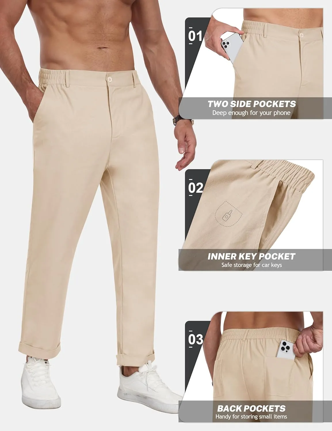 MoFiz Mens Casual Pants Lightweight Linen Summer Beach Lounge Pants