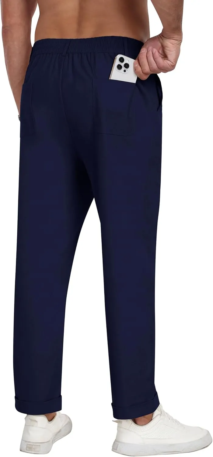MoFiz Mens Casual Pants Lightweight Linen Summer Beach Lounge Pants