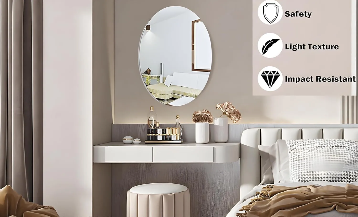 MVM Enterprise Shape Adhesive Mirror Sticker for Wall on Tiles Bathroom Bedroom Living Room Basin Mirror Bathroom Wall Mirror Stickers Unbreakable Plastic Mirror Stickers for Wall