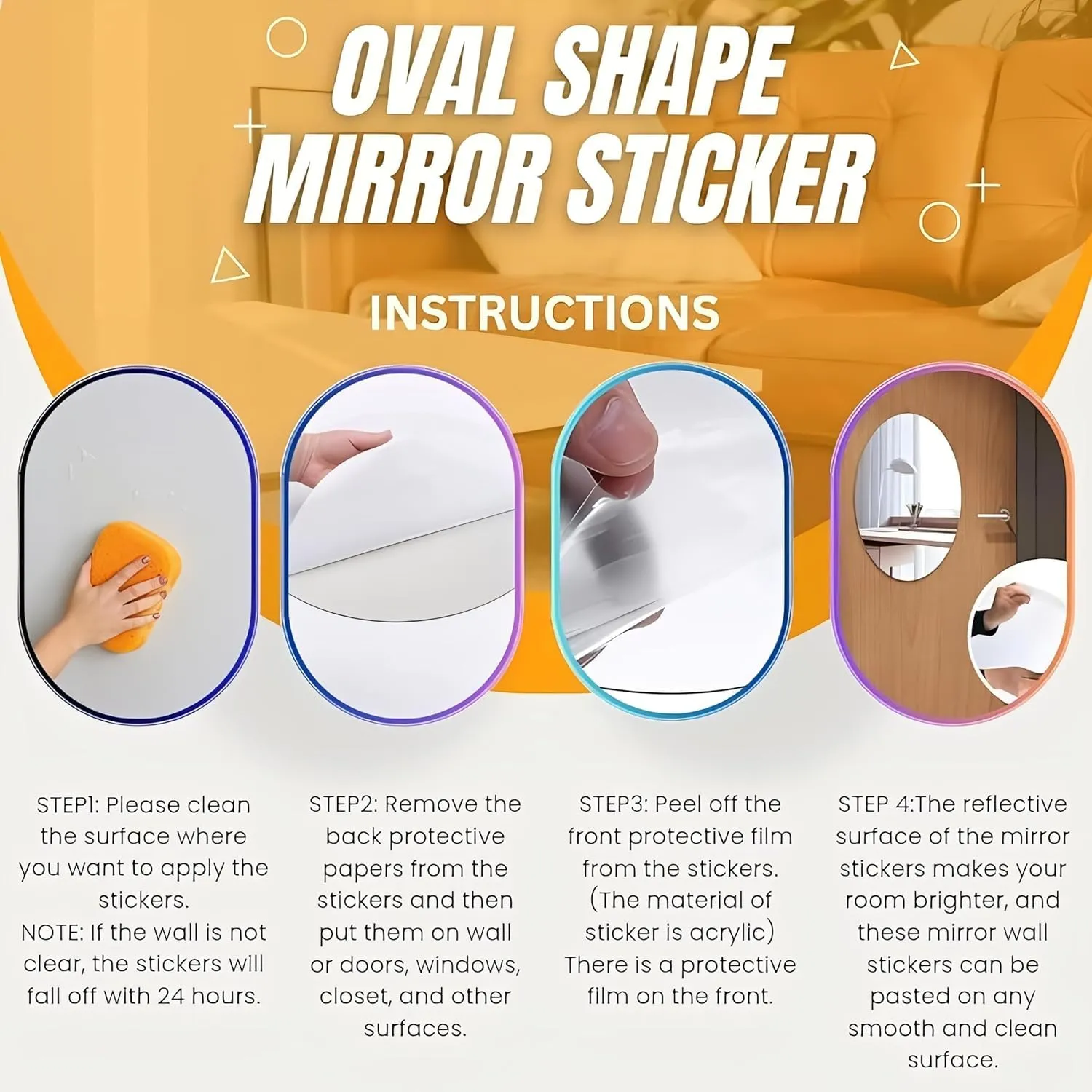 MVM Enterprise Shape Adhesive Mirror Sticker for Wall on Tiles Bathroom Bedroom Living Room Basin Mirror Bathroom Wall Mirror Stickers Unbreakable Plastic Mirror Stickers for Wall