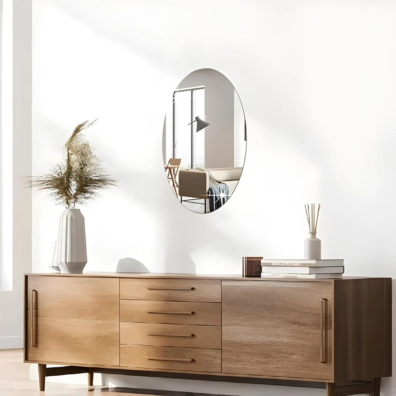 MVM Enterprise Shape Adhesive Mirror Sticker for Wall on Tiles Bathroom Bedroom Living Room Basin Mirror Bathroom Wall Mirror Stickers Unbreakable Plastic Mirror Stickers for Wall