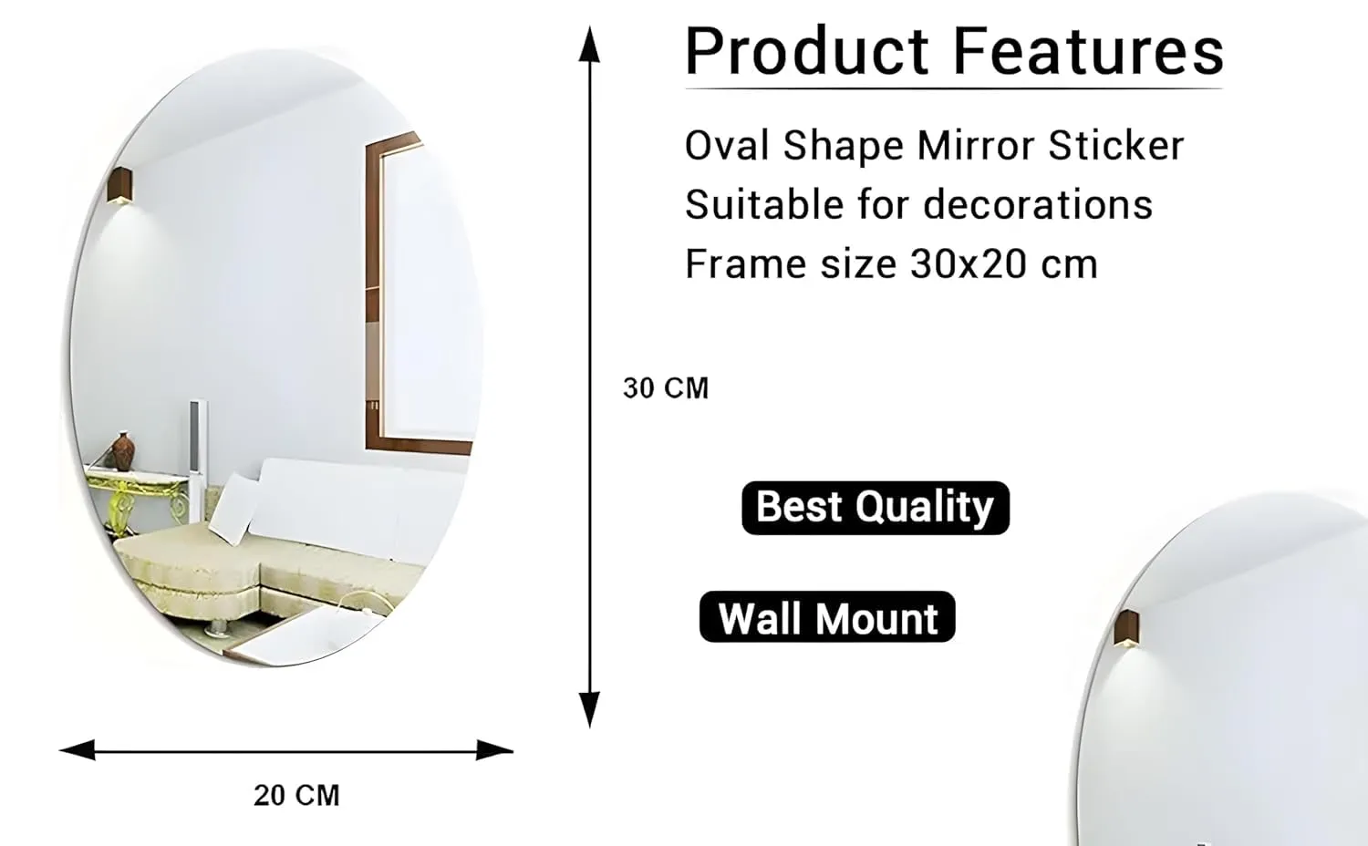 MVM Enterprise Shape Adhesive Mirror Sticker for Wall on Tiles Bathroom Bedroom Living Room Basin Mirror Bathroom Wall Mirror Stickers Unbreakable Plastic Mirror Stickers for Wall