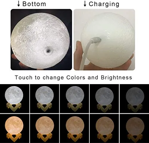 Mydethun Moon Lamp 5.9 Inch LED Night Light Brightness Control Wooden Base Decor