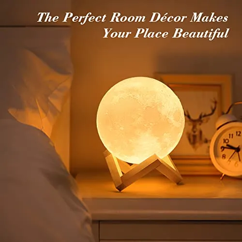 Mydethun Moon Lamp 5.9 Inch LED Night Light Brightness Control Wooden Base Decor
