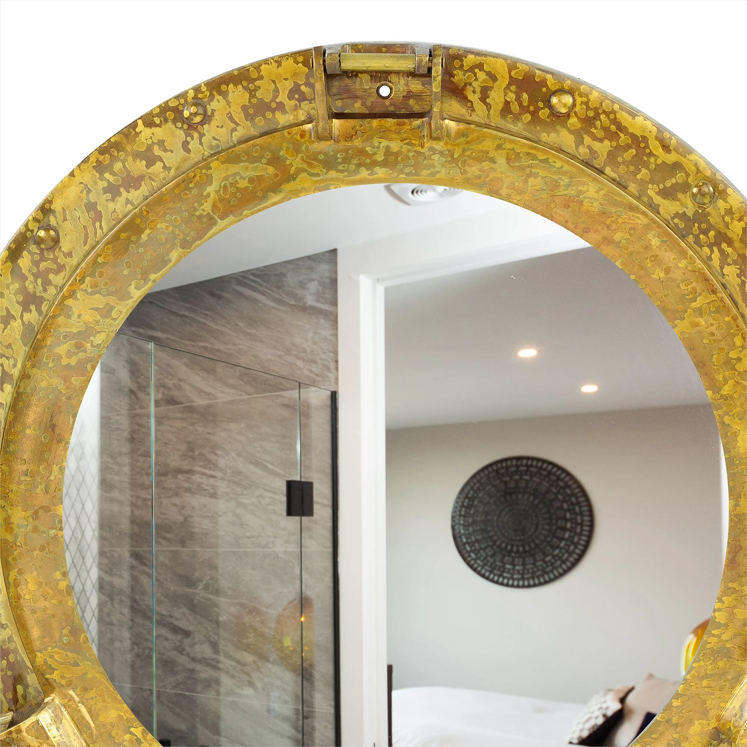 Nagina International Antique Brass Porthole Mirror | Maritime Ship's Decor | Wall Hanging (20 Inches)