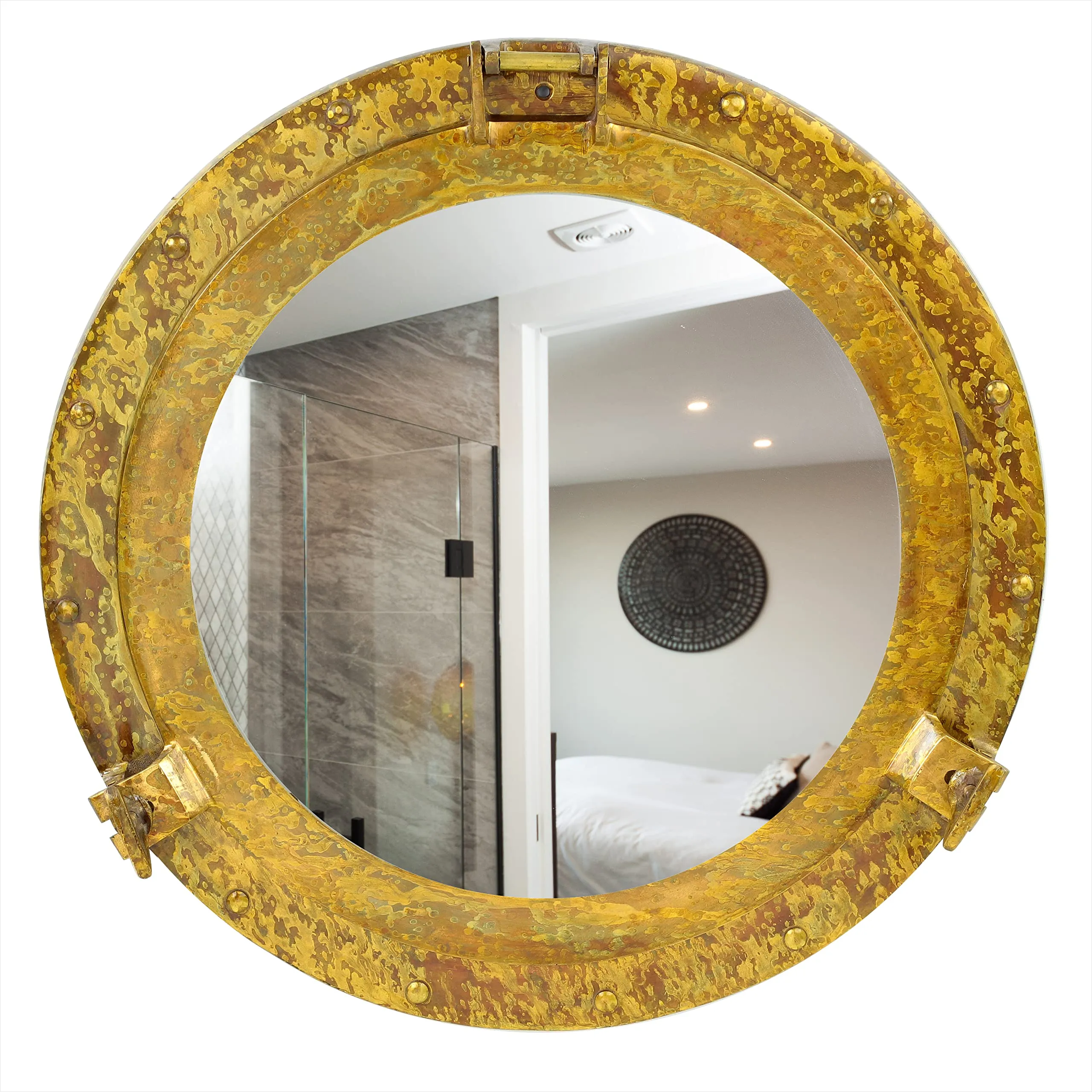 Nagina International Antique Brass Porthole Mirror | Maritime Ship's Decor | Wall Hanging (20 Inches)