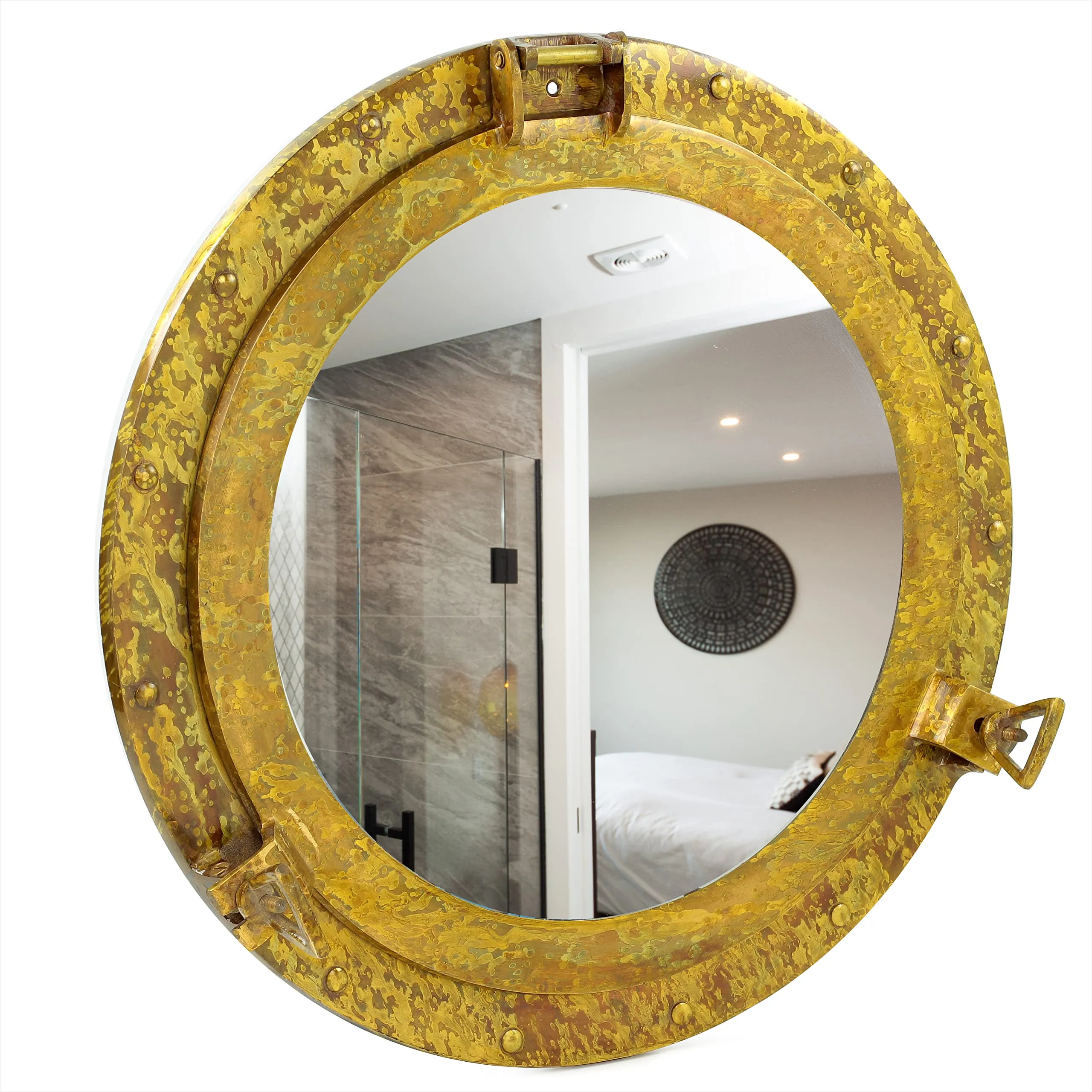 Nagina International Antique Brass Porthole Mirror | Maritime Ship's Decor | Wall Hanging (20 Inches)