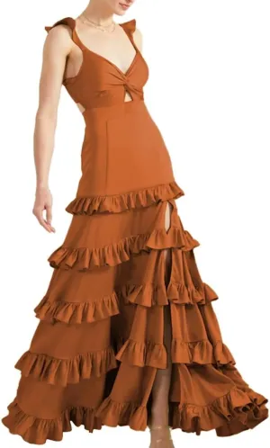 NLQ Tiered Satin Prom Dresses for Women Spaghetti Straps Ruffles Formal Bridesmaid Evening Gown Slit JYH38