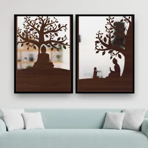 NoWorries Mirror Wall Decor Paintings for Home Living Room Decor/Wall Hangings Wood Carving Acrylic Mirror Frame - Aesthetic Wall Pine Wood Carving Mirror Paintings (Set 2-24, 10X13 Inches)