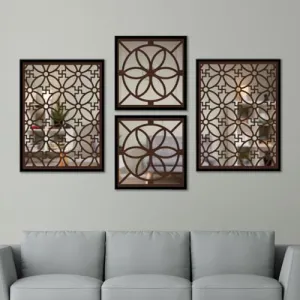 NoWorries Premium Wooden Rectangular Hanging Wall Mirror Decor Panen for Living Room and Bedroom - (lamination Pine Wood Acrylic Mirror framed art for Wall decor) (MIRROR - 3.4, 13x19/13x13 inches)