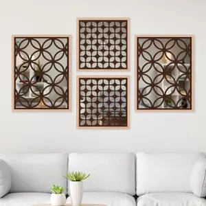 NoWorries Wall Mirror Panel Wooden Hanging Decor For Living Room, bedroom - Premium Wall Mirror frames/Pine Wood Carving Mirror Painting for Home decor. (10x13/10x10 inches, WOOD - 3.8)