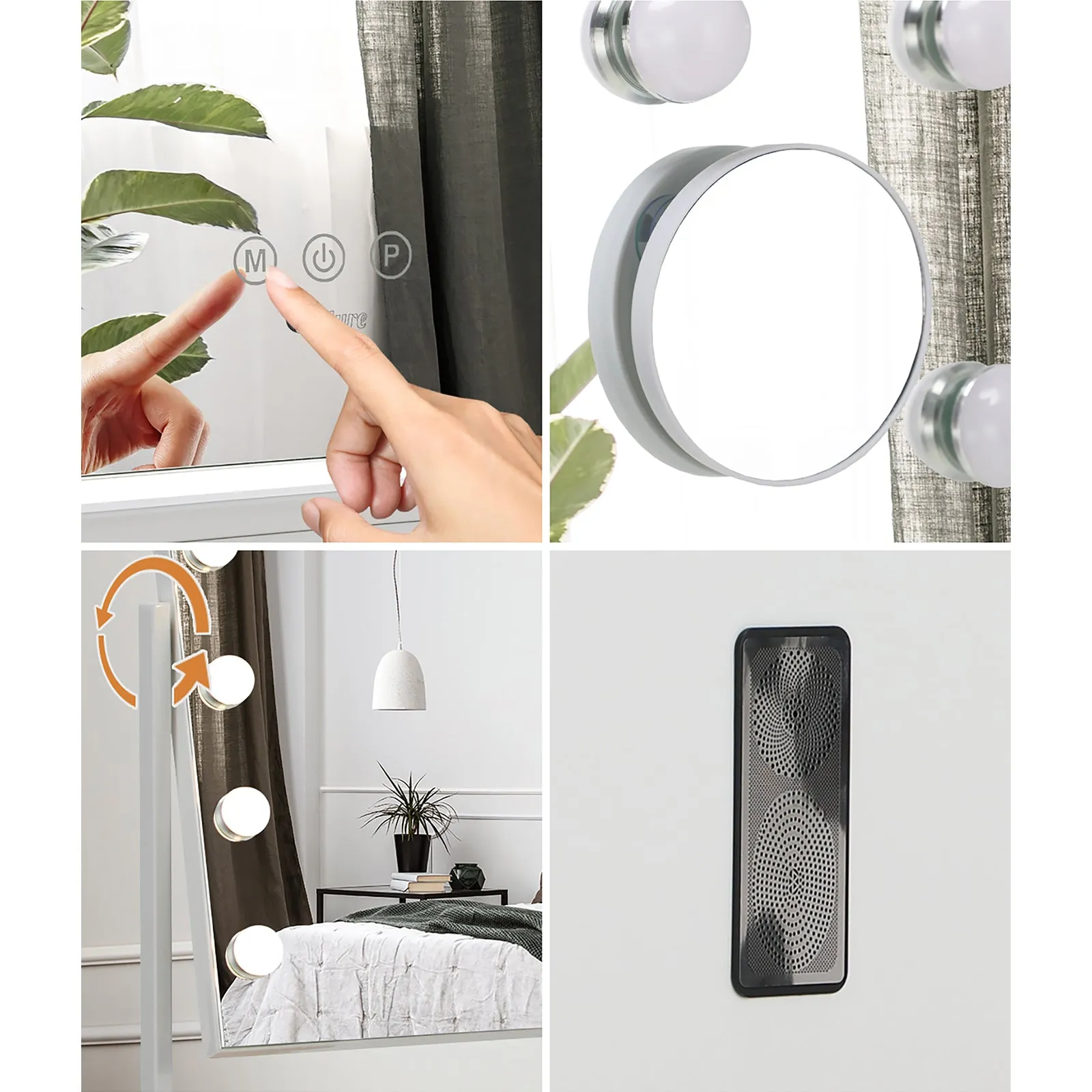 Oikiture LED Hollywood Mirrors Makeup Rotatable Mirror Magnifying Bluetooth