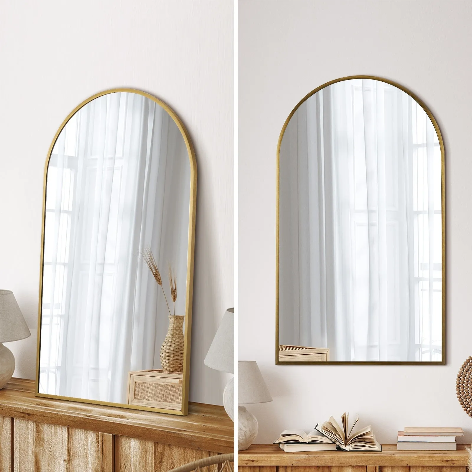 Oikiture Wall Mirrors 86x50cm Arched Makeup Mirror Bathroom Home Decor Gold