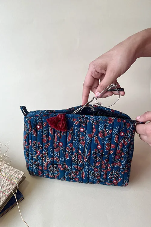 Okhai "Nuance" Hand-Embroidered Mirrorwork Pure Cotton Pouch with Tassels