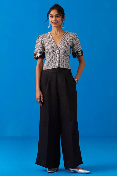 Okhai "Pasapali" Hand-Embroidery and Mirror Work Ikkat Pure Cotton Top