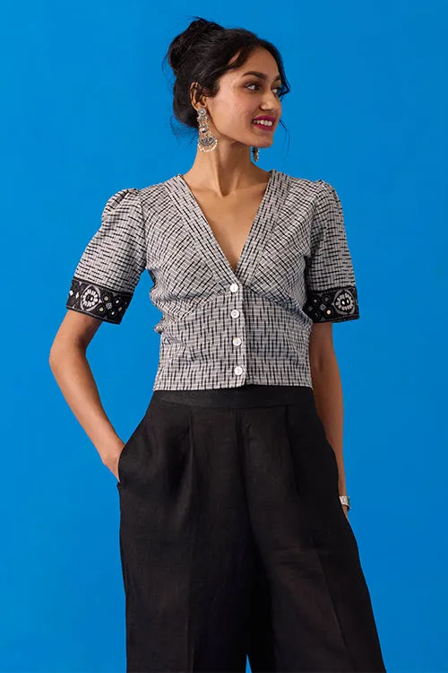 Okhai "Pasapali" Hand-Embroidery and Mirror Work Ikkat Pure Cotton Top