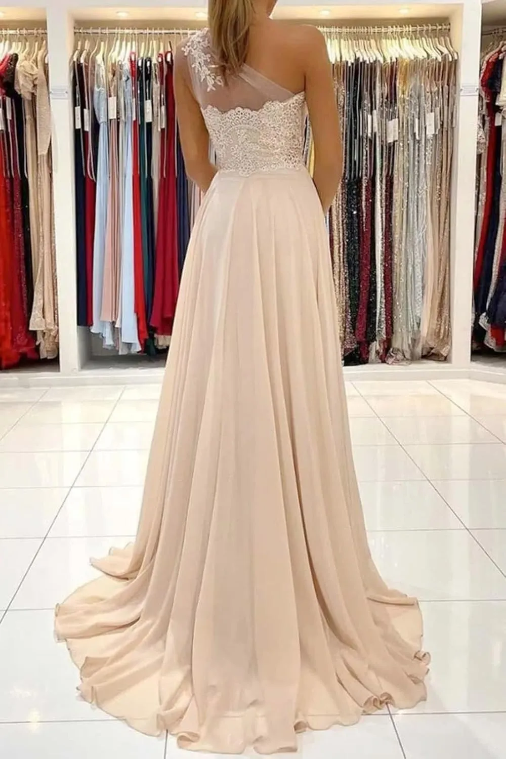 One Shoulder Prom Dresses Sleeveless Formal Dresses Side Split Evening Dresses Chiffon Party Dresses 2024 Lace Illusion Back