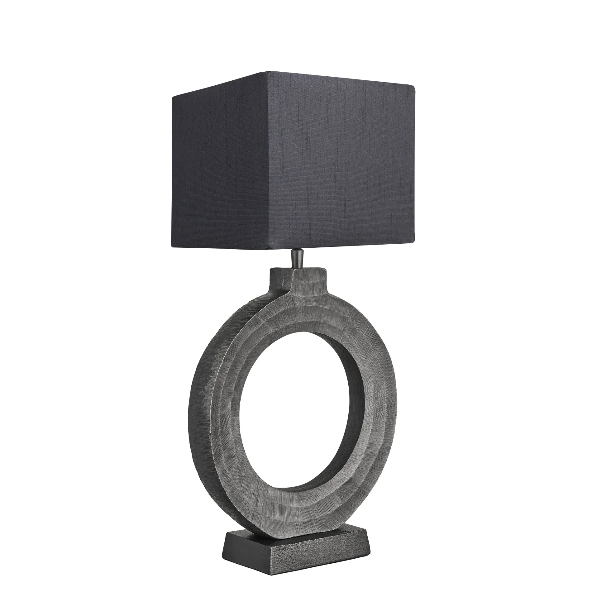 Ornate Circle Table Lamp - Pewter