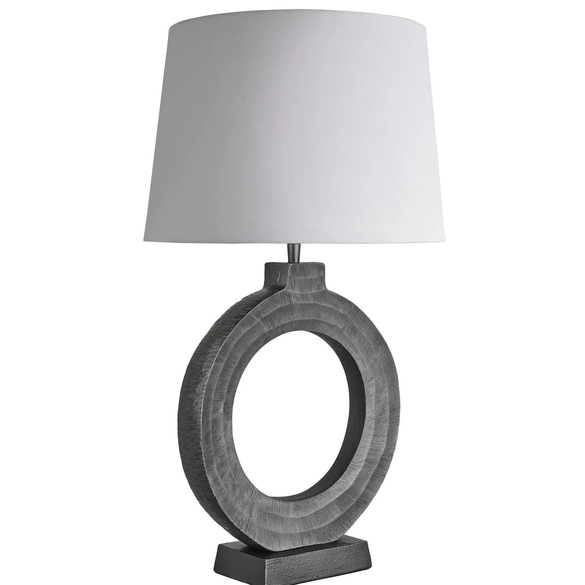 Ornate Circle Table Lamp - Pewter