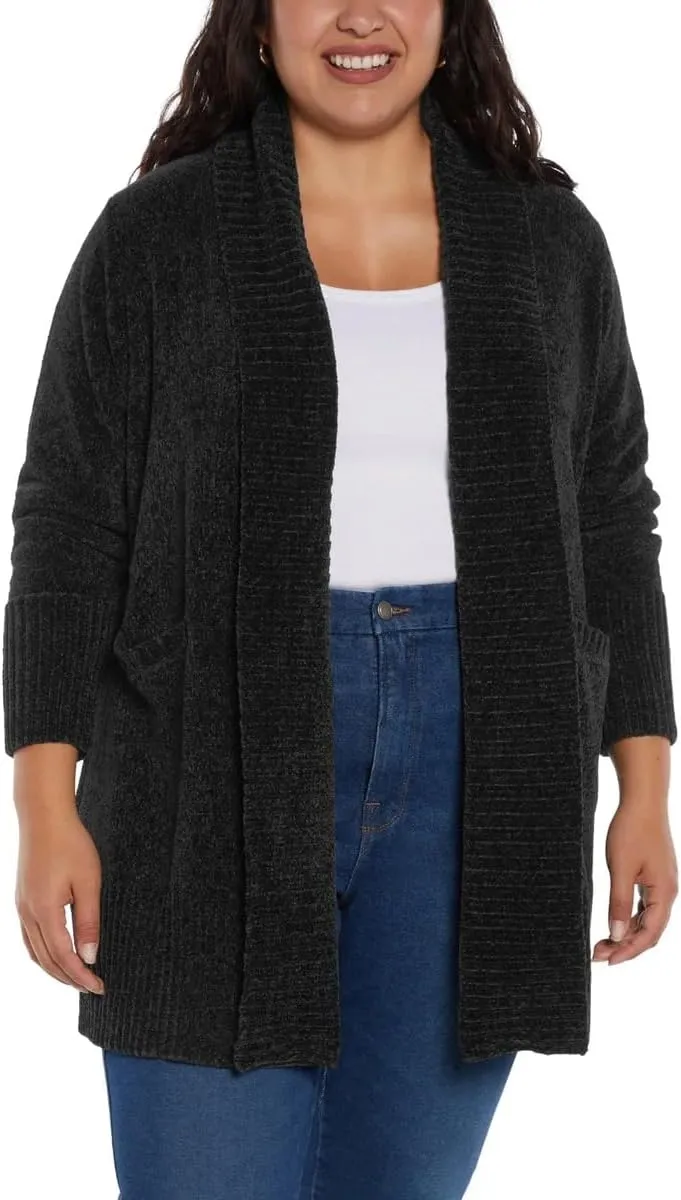 Orvis Womens Cardigan Sweater Chenille Pockets Soft Open-Front Midweight