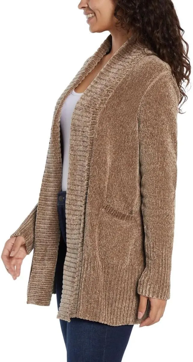 Orvis Womens Cardigan Sweater Chenille Pockets Soft Open-Front Midweight