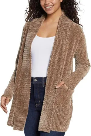 Orvis Womens Cardigan Sweater Chenille Pockets Soft Open-Front Midweight