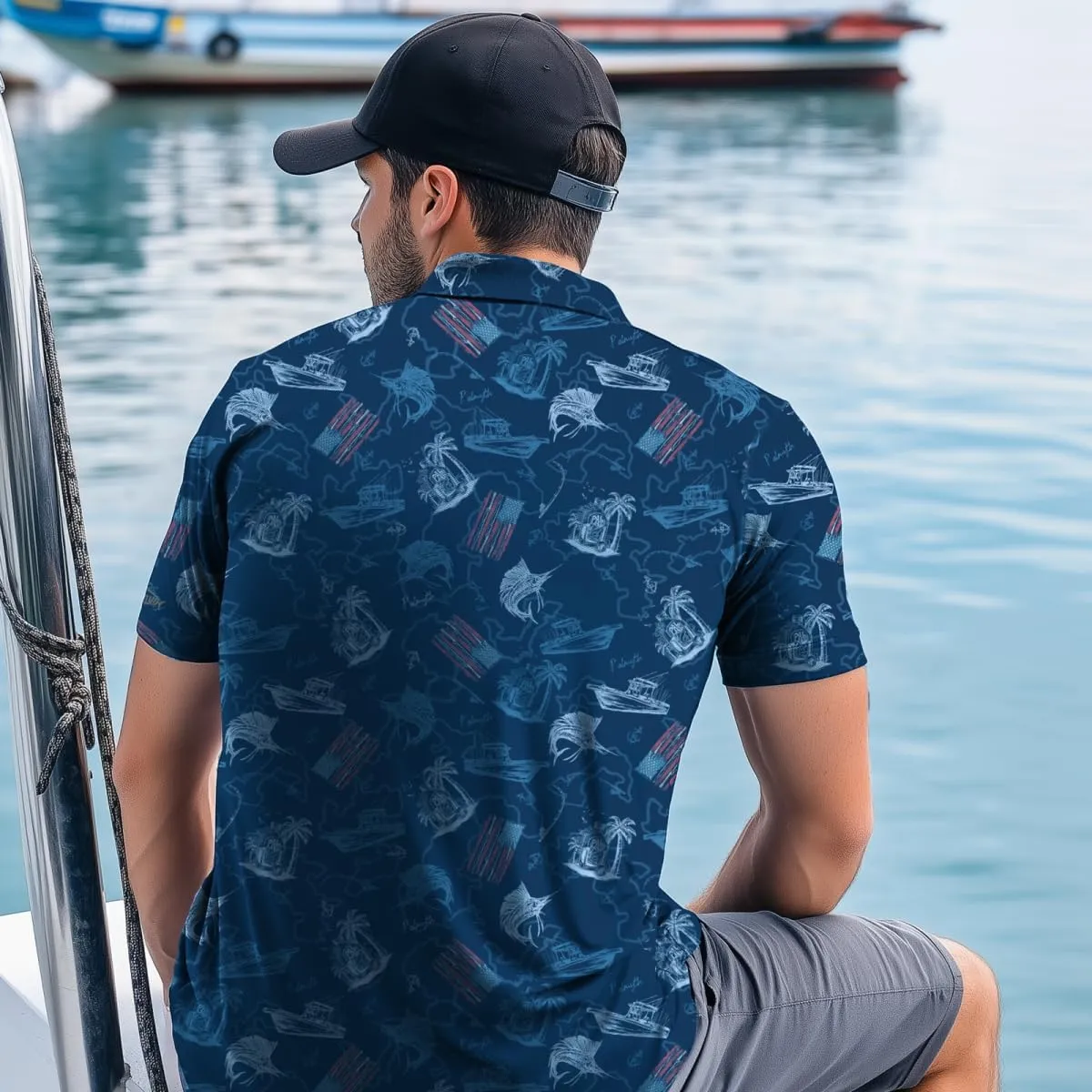 Palmyth Fishing Shirts for Men Polo Dry Fit Short Sleeve UPF 50  Moisture Wicking Print Collared Fishing Polo Shirts
