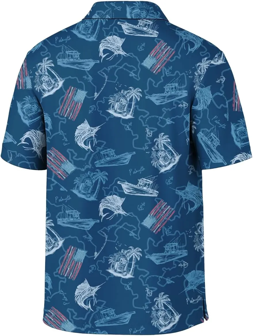 Palmyth Fishing Shirts for Men Polo Dry Fit Short Sleeve UPF 50  Moisture Wicking Print Collared Fishing Polo Shirts