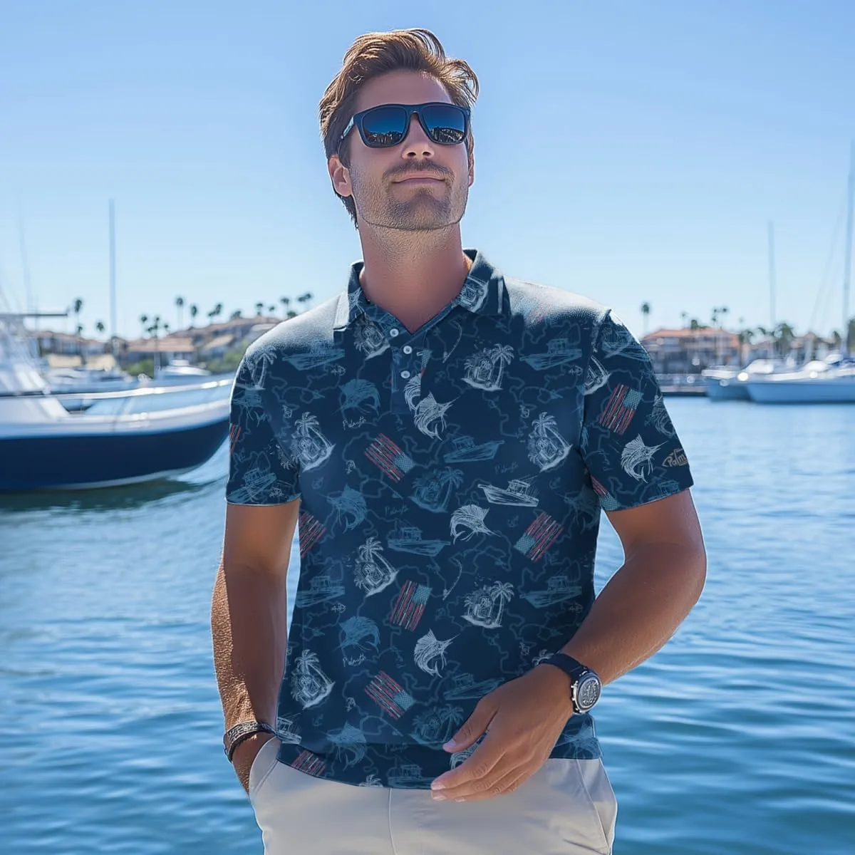 Palmyth Fishing Shirts for Men Polo Dry Fit Short Sleeve UPF 50  Moisture Wicking Print Collared Fishing Polo Shirts