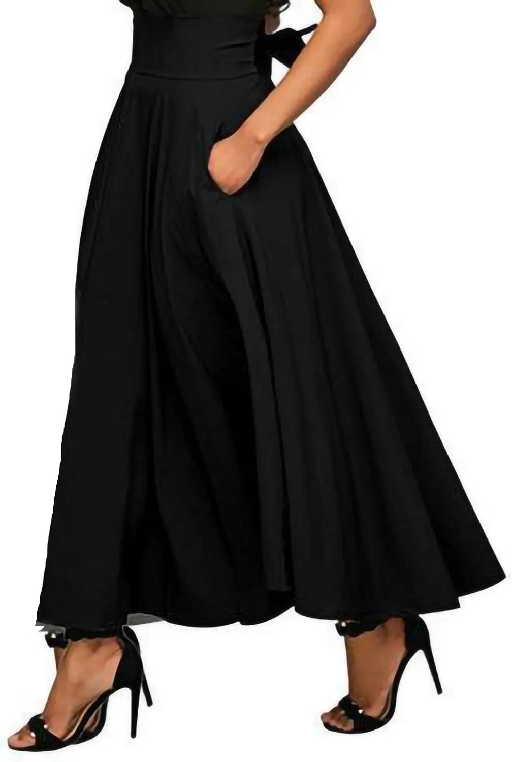 Plaid Pleated Skirts for Women High Waisted Casual Midi Length Skirt with Elastic Waist and Flowy Bohemian Design