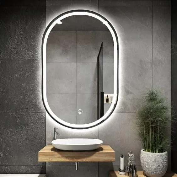 PLAZZIO Capsule Glass Wall Mounted Mirror with Touch Sensor and 3 Led Lights (White, Warm, Natural White) Oval Mirror for Bathroom, Wash Basin (18x24 Inch)