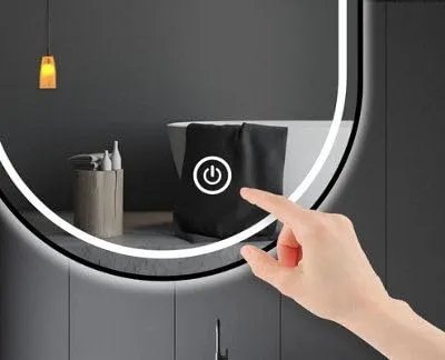 PLAZZIO Capsule Glass Wall Mounted Mirror with Touch Sensor and 3 Led Lights (White, Warm, Natural White) Oval Mirror for Bathroom, Wash Basin (18x24 Inch)