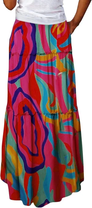 Pleated Long Skirts for Women Summer Casual Elastic High Waisted Skirts A-Line Flowy Swing Maxi Skirt with Pockets
