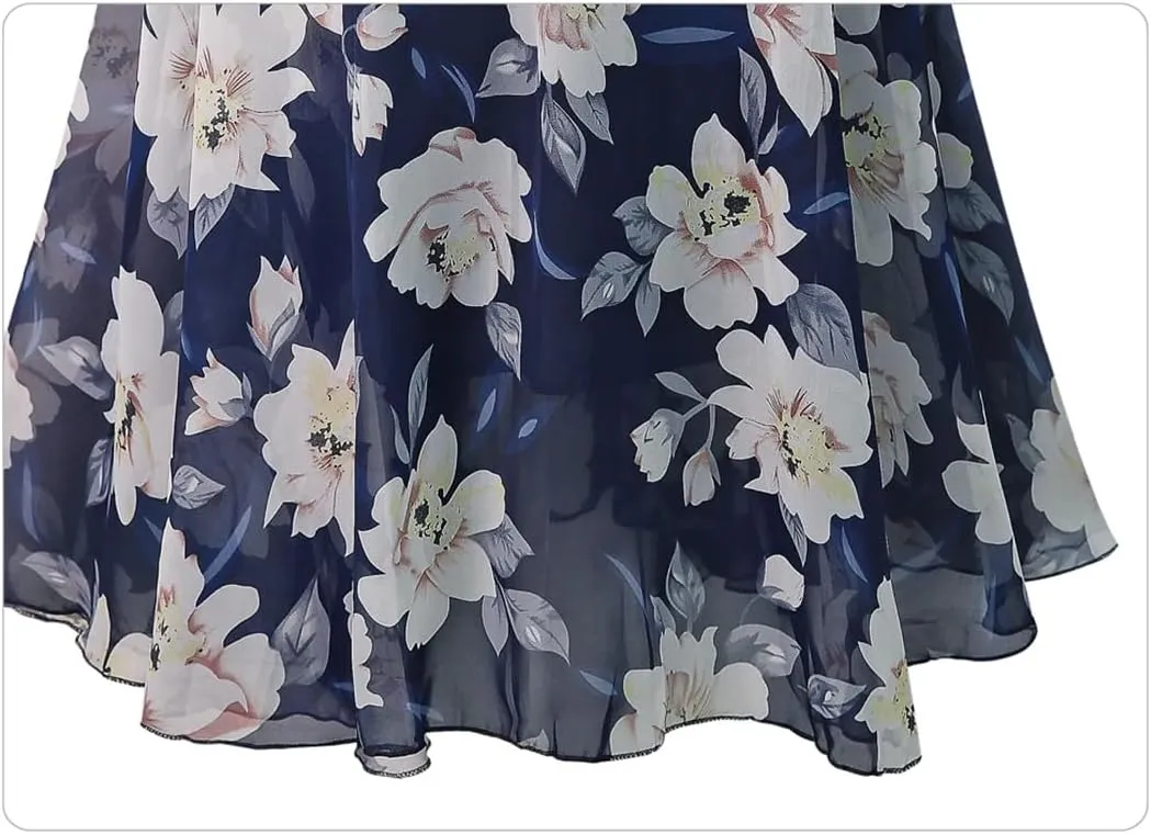 Plus Size Floral Skirt Women Loose Elastic High Waist Chiffon Midi Skirts Lace