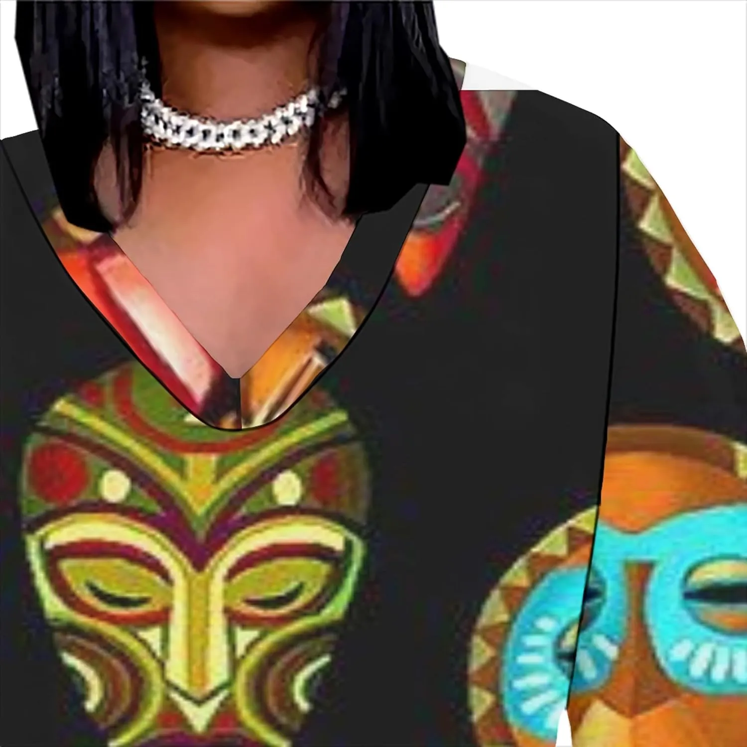 Plus Size Printed Tie Dye Maxi Dress for Curvy Women V Neck African Style Printed Maxi Dress Long Sleeves Pockets