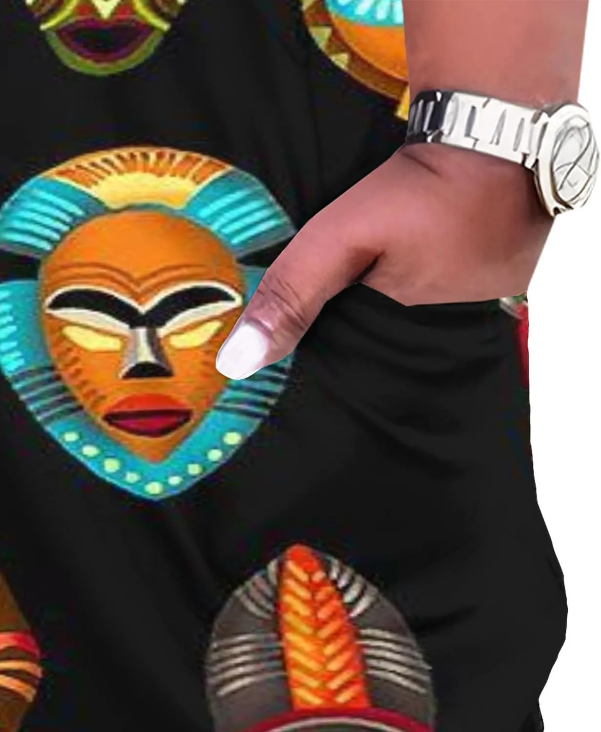 Plus Size Printed Tie Dye Maxi Dress for Curvy Women V Neck African Style Printed Maxi Dress Long Sleeves Pockets