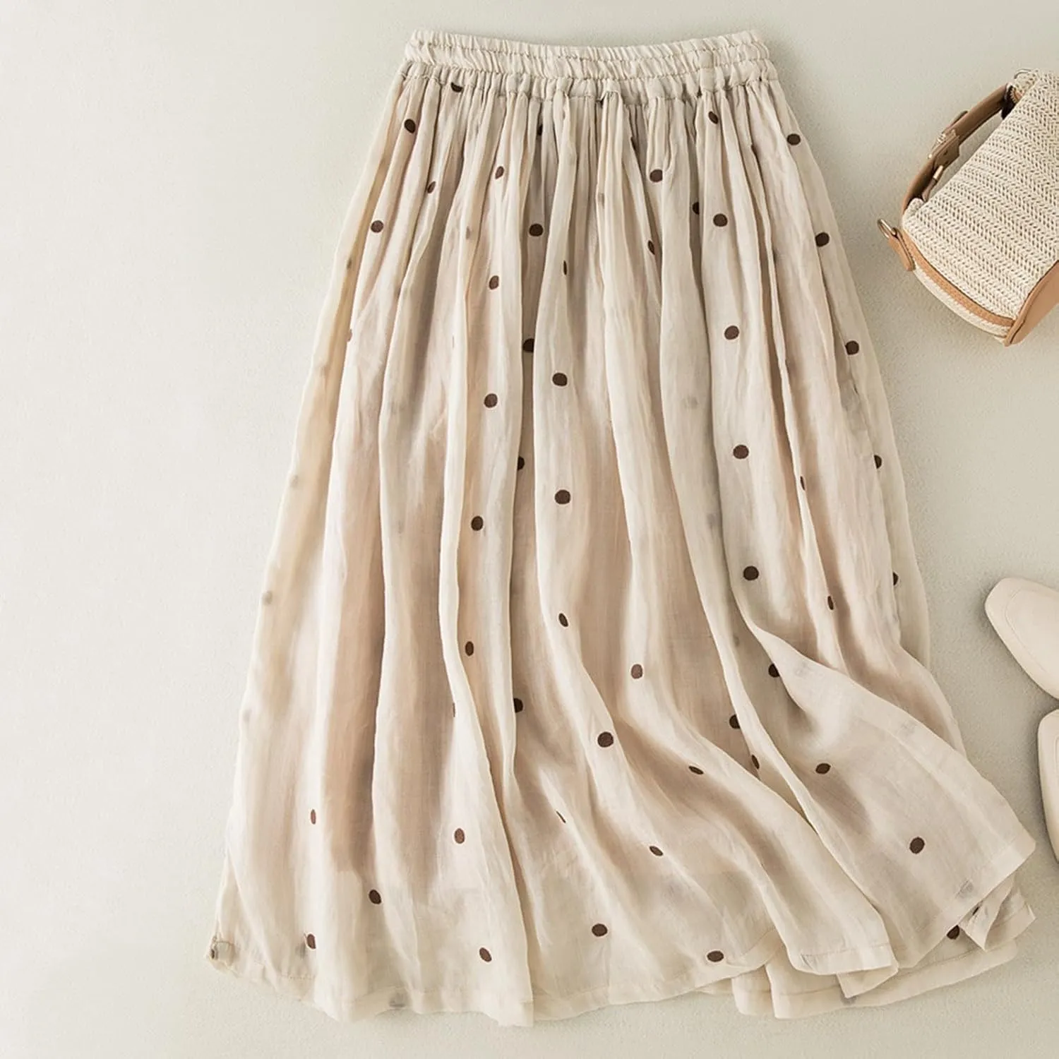Polka Dot Tulle Skirts for Women 2025 Summer Drawstring High Waisted Elegant Flowy A-Line Swing Pleated Boho Midi Long Skirt