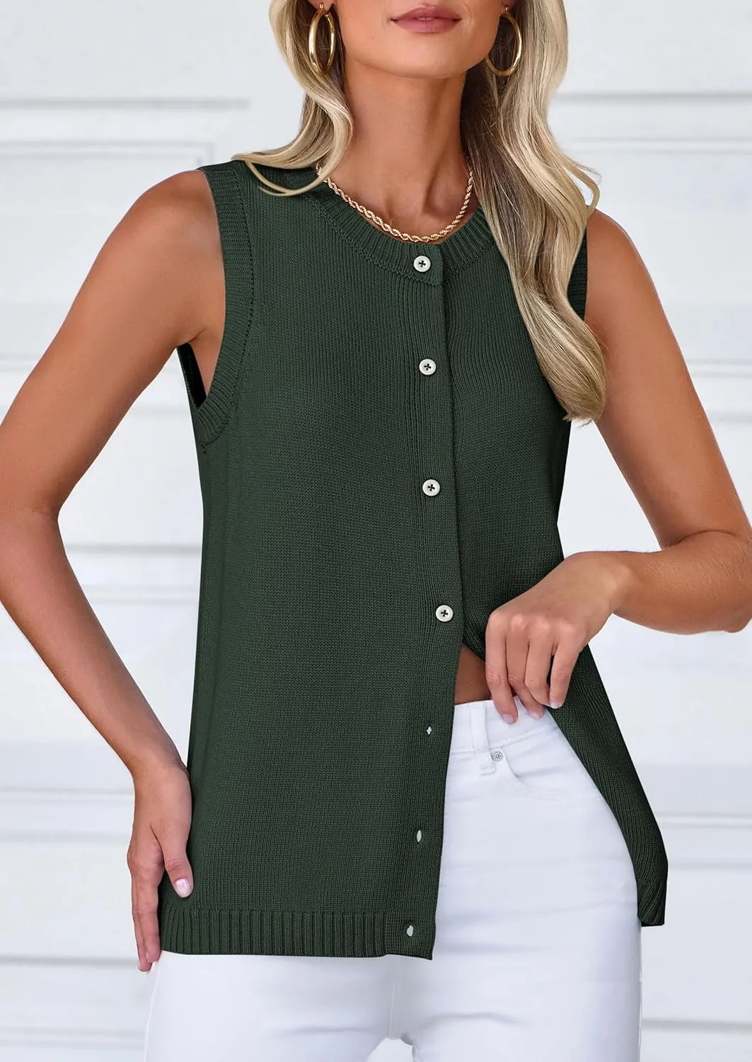 PRETTYGARDEN Sweater Vest Women 2025 Spring Summer Casual Lightweight Knit Sleeveless Button Down Tank Tops Trendy Clothes